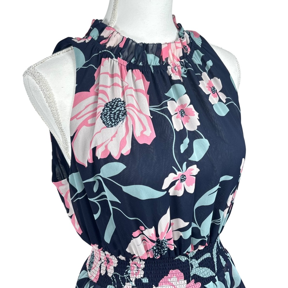Eliza J Maxi Dress Blue Pink Floral Chiffon Tiered Sleeveless Spring PartySz 12 - Picture 3 of 11